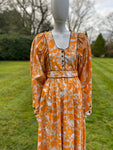 1970s Travers Tempos Maxi Boho Orange Dress