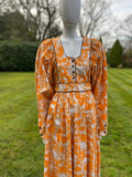 1970s Travers Tempos Maxi Boho Orange Dress