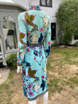 Vintage 1970s Pucci esque Cotton Print Dress in Aquamarine Blue