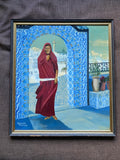 Vintage 1975 Arabian Princess Oil on Board Painting by Bernard Thomas ,Tunis, Tunisia
