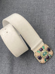 Vintage White Chanel Belt with Green Gripoix Buckle Year 2008