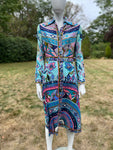 Vintage 1970s Pucci esque Cotton Print Dress in Aquamarine Blue