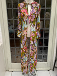 Vintage 1970s Swan Original Italy Chiffon Silk Floral Kaftan with Hood