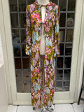 Vintage 1970s Swan Original Italy Chiffon Silk Floral Kaftan with Hood