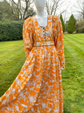 1970s Travers Tempos Maxi Boho Orange Dress