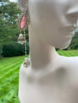 Vintage Pink & Pearls Dangling Earrings