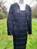 1990s Helen Storey Tasseled Long Black Dress & Cropped Jacket Bolero Sz M