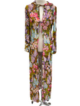 Vintage 1970s Swan Original Italy Chiffon Silk Floral Kaftan with Hood