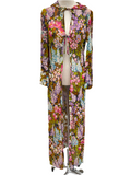 Vintage 1970s Swan Original Italy Chiffon Silk Floral Kaftan with Hood