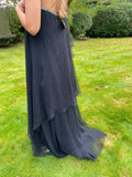 Vintage 1970s Frank Usher Black Evening Dress with Angel Sleeve