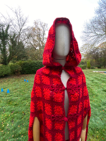 Vintage Red Riding Hood Hand Crocheted Cape