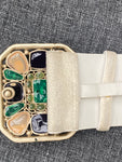 Vintage White Chanel Belt with Green Gripoix Buckle Year 2008