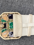 Vintage White Chanel Belt with Green Gripoix Buckle Year 2008
