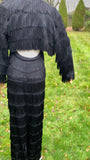 1990s Helen Storey Tasseled Long Black Dress & Cropped Jacket Bolero Sz M