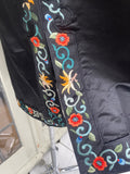 Vintage Black Silk Chinese Embroidered duster Coat  Robe with Mandarin Collar