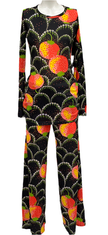 1970s Fabiani for Harrods thin jersey trouser suit with bold print.