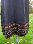 Vintage 1970s Avagolf Maxi Boho Black Knit Dress with Gold Lurex Embroidery