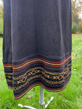 Vintage 1970s Avagolf Maxi Boho Black Knit Dress with Gold Lurex Embroidery