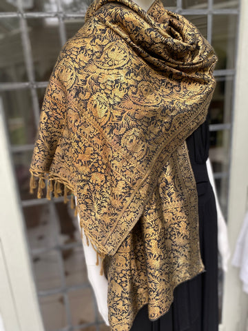 Antique Hand Woven Indian Gold Lame Shawl / Scarf