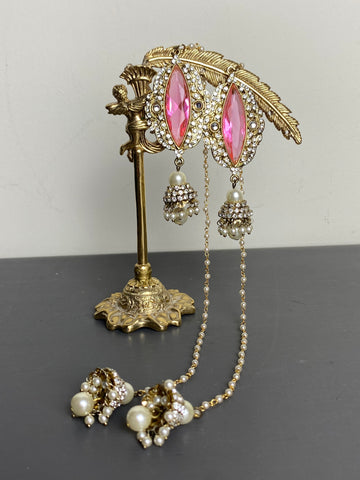 Vintage Pink & Pearls Dangling Earrings