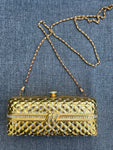Vintage Gold Plated Metal Quilted Clutch with Rhinestones
