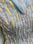 Vintage Blue Chiffon Silk Dress with Ribbon and Crystals