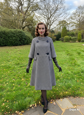 Vintage Fabiani White & Navy Check Swing Coat