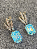 Vintage Art Deco Blue Swarovski Crystals Clip-on Earrings