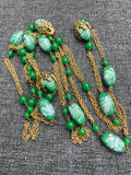 Vintage Czech glass green beads Sautoir Necklace