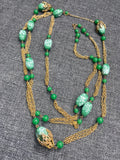 Vintage Czech glass green beads Sautoir Necklace