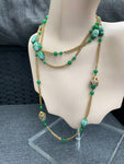 Vintage Czech glass green beads Sautoir Necklace