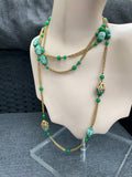Vintage Czech glass green beads Sautoir Necklace