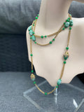 Vintage Czech glass green beads Sautoir Necklace