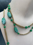 Vintage Czech glass green beads Sautoir Necklace