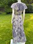 1970s Vintage Peacock Print Maxi Dress