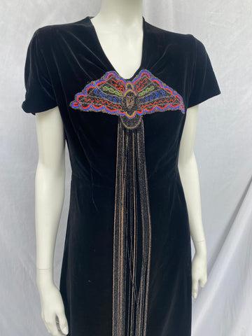 Vintage 1920s Egyptian Revival Dress with Pharaoh Beading