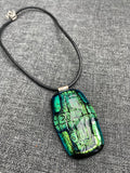 Dichroic Green Murano Glass Foiled Cross