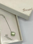 Vintage Y2K Grosse Rhodium Plated Necklace With Green Stone Glass Pendant