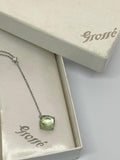Vintage Y2K Grosse Rhodium Plated Necklace With Green Stone Glass Pendant