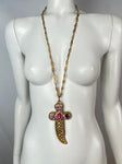 Vintage Cross Necklace With Pink Glass Crystals