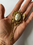Large Vintage Baroque Pearl Brooch With Angels / Cherubs
