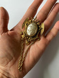 Large Vintage Baroque Pearl Brooch With Angels / Cherubs