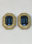 Vintage 1980s Blue Crystal Glass Clip-On Earrings