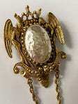 Large Vintage Baroque Pearl Brooch With Angels / Cherubs