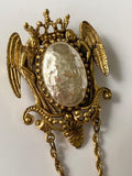 Large Vintage Baroque Pearl Brooch With Angels / Cherubs