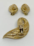 Grosse Gold Plated Swan Brooch And Swan Clip-On Earrings
