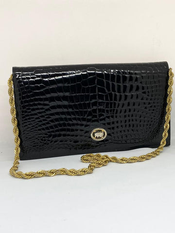 Vintage Patent Crocodile Leather Clutch On The Chain