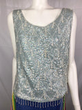 Vintage 1950s Hand Beaded Baby Blue Knit Top