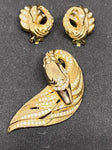 Grosse Gold Plated Swan Brooch And Swan Clip-On Earrings