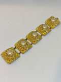 Vintage Gold Tone Metal Bracelet with Faux Pearls